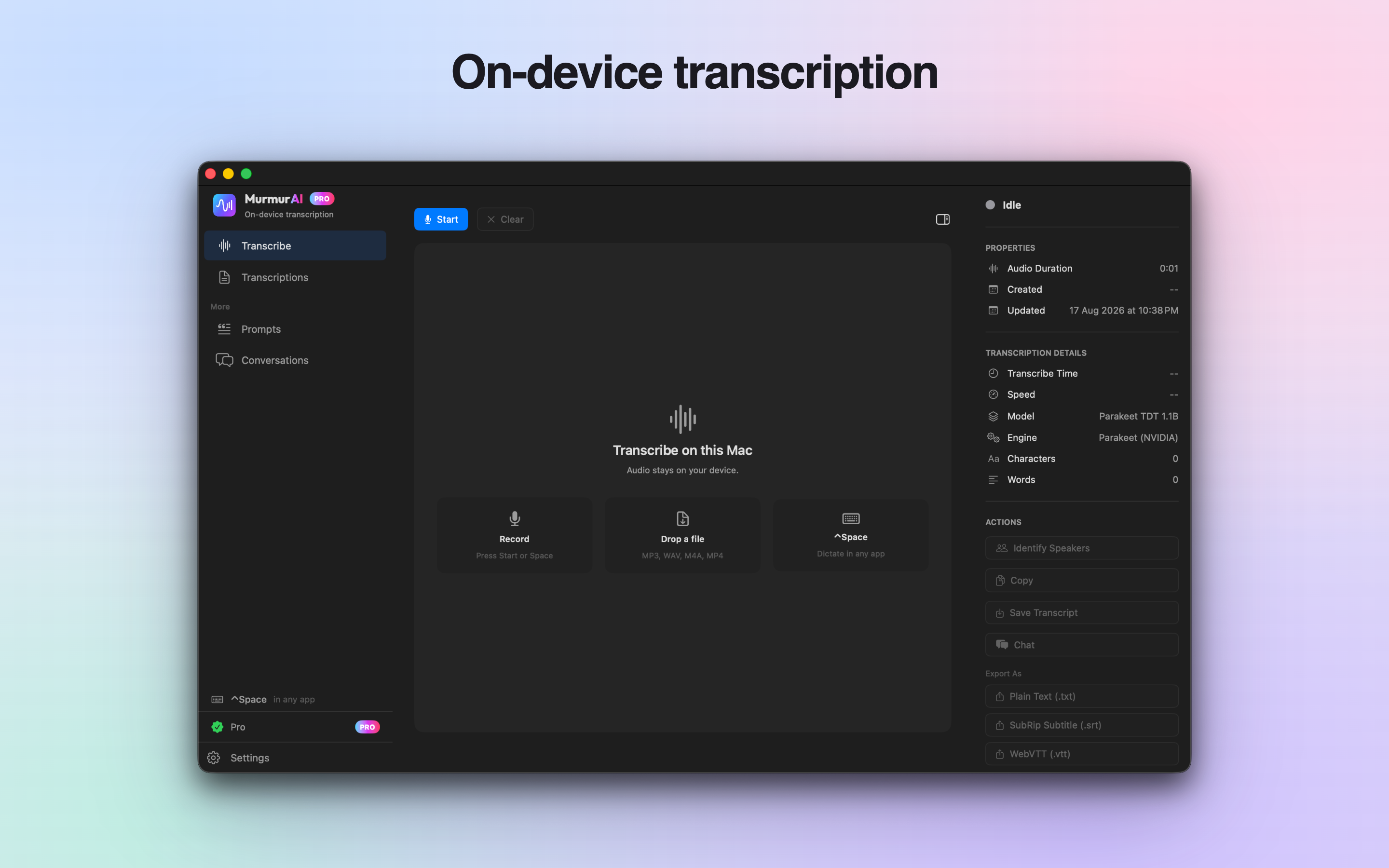 MurmurAI - Transcribe on this Mac