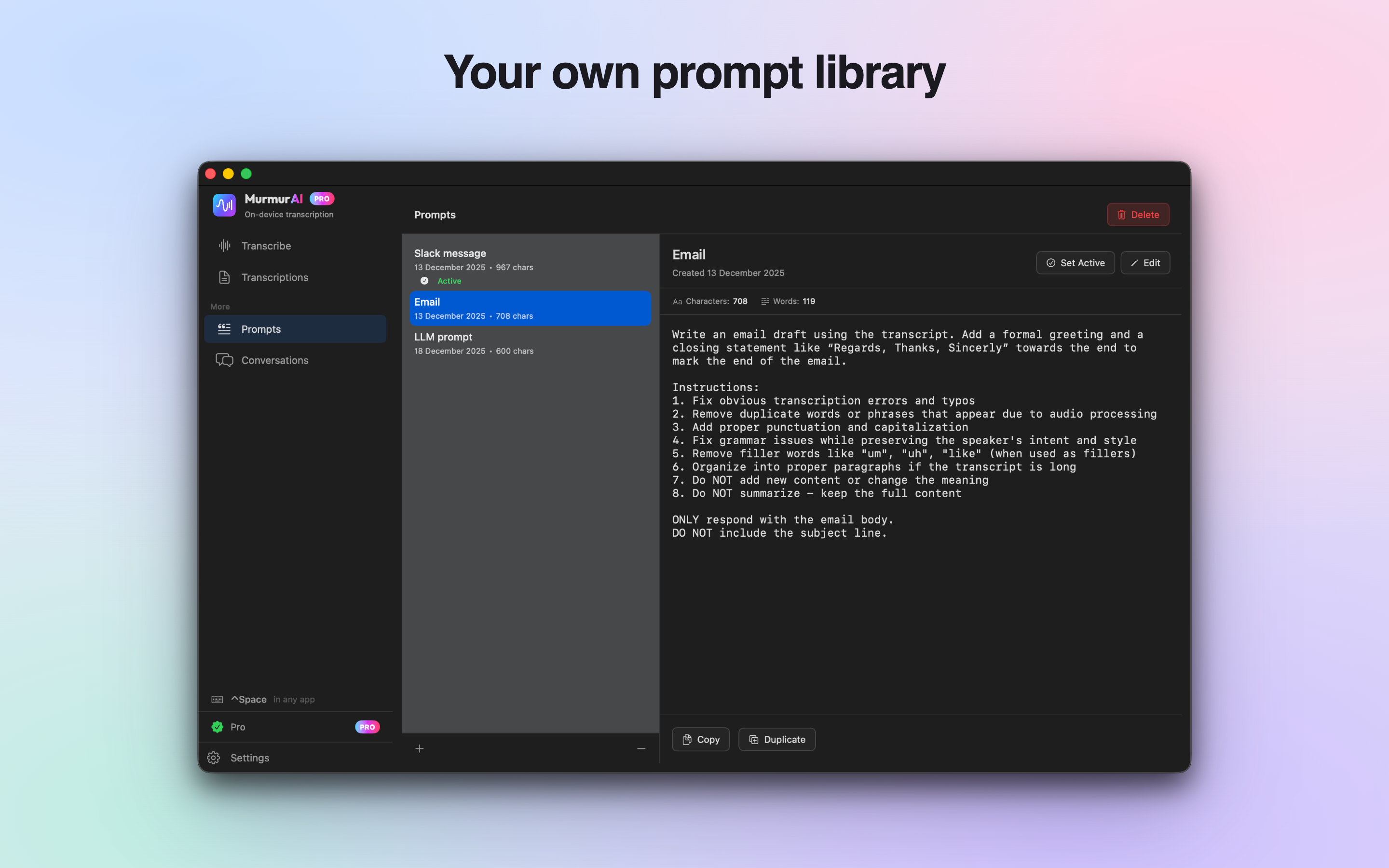 MurmurAI - Custom prompts