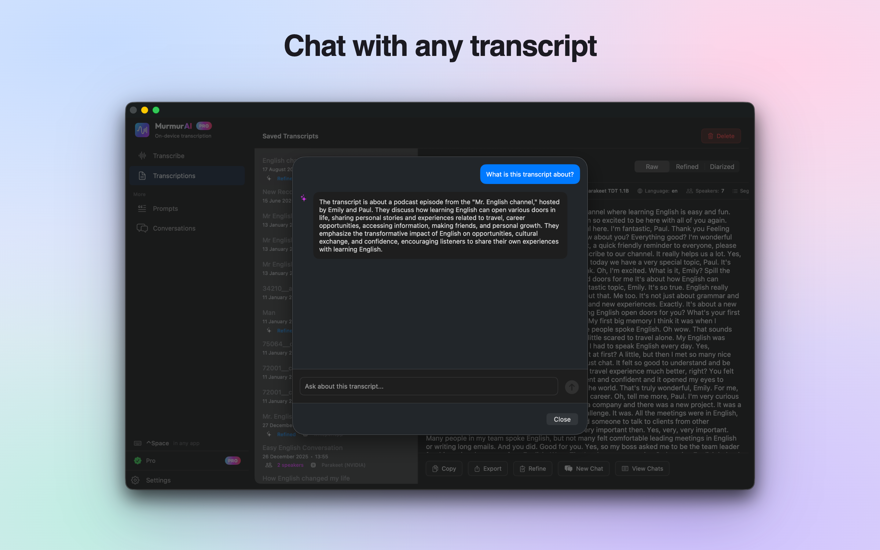 MurmurAI - Chat with transcripts