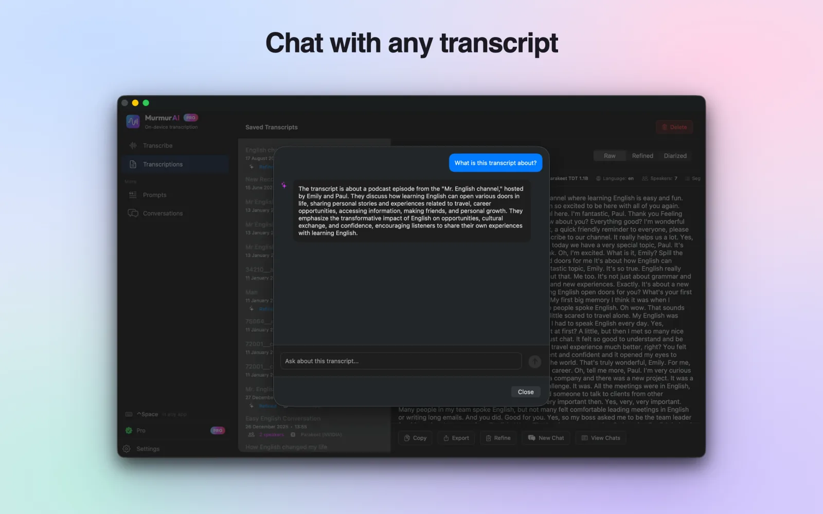 Chat with a MurmurAI transcript